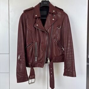 All Saints real leather jacket /burgundy